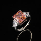 Multicolor Ice Flower Cut Square CZ Adjustable Ring, 10*10mm 8A Main Cubic Zirconia, Two Heart Side CZ, Dainty Luxe - FITINY Jewelry