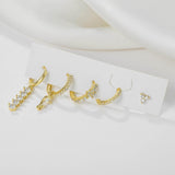 5 Pieces Simple Clover Single-Row Serrated Ear Cuff Earring Set, 18k Gold-Plated Teardrop Zircon Earrings, S925 Needle, Stacked Lobe Designs with Dazzling Zirconia - FITINY Jewelry