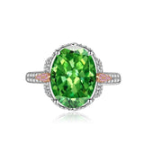 Multicolor Ice Flower Cut Oval CZ Adjustable Ring, Blue & Green 10*14mm 8A Cubic Zirconia, Two-Tone Pave CZ Band, Dainty Luxe - FITINY Jewelry