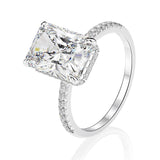 Stunning Radiant Cut CZ Ring, Cubic Zirconia with Pave Band, White Gold Plated Dainty Ring Jewelry for Part Men Women - FITINY Jewelry