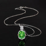 Multicolor Ice Flower Cut Oval CZ Pendant Necklace, Blue & Green 10*14mm 8A Cubic Zirconia, Two-Tone Pave CZ Halo with Pavé Top Frame, Adjustable Chain, Dainty Luxe - FITINY Jewelry