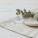 Moissanite Solitaire Ring in Sterling Silver with Platinum Plating – Minimalist Stackable Wedding Band for Wom — lifestyle scene photograph
