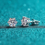 S925 Moissanite Classic 6-Prong Stud Earrings For Men Women Gift, 0.2-2ct D-Grade VVS Certificated Moissanite Sterling Silver Studs - FITINY Jewelry