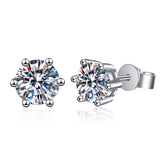 S925 Moissanite Classic 6-Prong Stud Earrings For Men Women Gift, 0.2-2ct D-Grade VVS Certificated Moissanite Sterling Silver Studs - FITINY Jewelry
