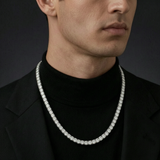 Man wearing the White Gold (Width 4mm) iced out tennis chain necklace