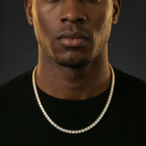 Man wearing the Gold (Width 3mm) iced out tennis chain necklace