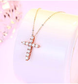 S925 Moissanite Cross Necklace, 3 Color Options, 11 Stones 0.1-0.5ct VVS, Dainty Luxe Clavicle Pendant, Sterling Silver Jewelry - FITINY Jewelry