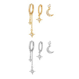3 Pieces Lunar Starlight Glow Earring Set, 18k Gold and White Gold Stud Drop Hoop, S925 Needle, Stacked Lobe Designs with Dazzling Zirconia - FITINY Jewelry