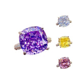 Multicolor Star Cut Bold Square CZ Adjustable Ring, Super Sparkling 14*14mm Main Cubic Zirconia, Pavé CZ Band, Dainty Luxe - FITINY Jewelry