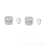 Stainless Steel Magnetic CZ Square Halo Stud Earrings for Men Women, Square Cubic Zirconia Inlaid Magnetic Earrings Non-Piercing Clip On Stud Earring - FITINY Jewelry