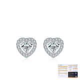 Sterling Silver Heart Stud Earrings with Moissanite Accents - Detail View - FITINY Jewelry