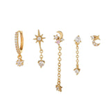 Multi Sets of Chic Star&Moon Earrings, 3-6pcs, 18k Gold Plated Stud Drop Hoop Huggie Cuff Chain, S925 Needle, Stacked Lobe Designs with Dazzling Zirconia - FITINY Jewelry