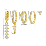5 Pieces Simple Clover Single-Row Serrated Ear Cuff Earring Set, 18k Gold-Plated Teardrop Zircon Earrings, S925 Needle, Stacked Lobe Designs with Dazzling Zirconia - FITINY Jewelry