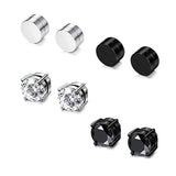 Stainless Steel Magnetic Stud Earrings for Men Women Unisex, 6/8mm 4-Prong Round CZ Inlaid Magnetic Earrings Non-Piercing Clip On Studs - FITINY Jewelry