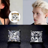 Stainless Steel Magnetic Princess Cut CZ Stud Earrings for Men Women, 6/8mm Square Cubic Zirconia Inlaid Magnetic Earrings Non-Piercing Clip On Studs - FITINY Jewelry