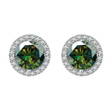 S925 Multicolor Moissanite Round Halo Stud Earrings with Threaded Needle, 8 Color Options, 0.1-3ct D-Grade VVS, Sterling Silver Jewelry for Men Women - FITINY Jewelry