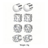 Multi Sets of Stainless Steel Magnetic CZ Stud Earrings for Men Women, 6mm Cubic Zirconia Inlaid Hypoallergenic Earring Packs, Non-Piercing Clip On Earring Combo - FITINY Jewelry