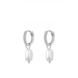 Baroque Pearl Hoop Earrings in Sterling Silver with Sparkling Accents