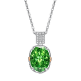 Multicolor Ice Flower Cut Oval CZ Pendant Necklace, Blue & Green 10*14mm 8A Cubic Zirconia, Two-Tone Pave CZ Halo with Pavé Top Frame, Adjustable Chain, Dainty Luxe - FITINY Jewelry