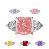 Multicolor Ice Flower Cut Square CZ Adjustable Ring, 10*10mm 8A Main Cubic Zirconia, Two Heart Side CZ, Dainty Luxe - FITINY Jewelry