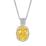 Multicolor Ice Flower Cut Oval CZ Pendant Necklace, 10*14mm 8A Cubic Zirconia, Two-Tone Pave CZ Halo with Pavé Top Frame, Adjustable Chain, Dainty Luxe - FITINY Jewelry