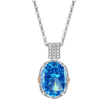 Multicolor Ice Flower Cut Oval CZ Pendant Necklace, Blue & Green 10*14mm 8A Cubic Zirconia, Two-Tone Pave CZ Halo with Pavé Top Frame, Adjustable Chain, Dainty Luxe - FITINY Jewelry