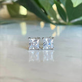 S925 Square Princess Cut CZ or Moissanite Stud Earrings, 0.6-2ct Sterling Silver Hypoallergenic Zirconia Gift for Her Him - FITINY Jewelry