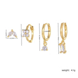 4 Pieces Geometric Zircon Stud Earring Set, 18k Gold Plated Ear Studs and Drops, Trendy Sweet Cool Earrings, S925 Needle, Stacked Lobe Designs with Dazzling Zirconia - FITINY Jewelry