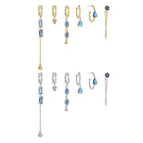 6 Pieces Long Tassel Vintage Earring Set with Micro-Pavé Dazzling Blue Zircons, 18k Gold Plated Ear Studs & Ear Drops, S925 Needle, Stacked Lobe Designs with Dazzling Zirconia - FITINY Jewelry