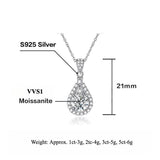 S925 Moissanite Teardrop Halo Pendant Necklace with Pavé Top Frame, 1-5ct VVS1 D-Grade Certified, Sterling Silver Pear Shape Pendant for Her - FITINY Jewelry