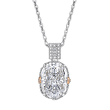 Multicolor Ice Flower Cut Oval CZ Pendant Necklace, 10*14mm 8A Cubic Zirconia, Two-Tone Pave CZ Halo with Pavé Top Frame, Adjustable Chain, Dainty Luxe - FITINY Jewelry