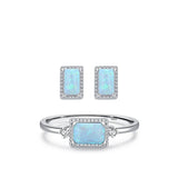 Geometric Opal Stud Earrings & Sterling Silver Ring Set in Modern Minimalist Design