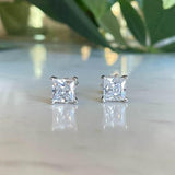 S925 Square Princess Cut CZ or Moissanite Stud Earrings, 0.6-2ct Sterling Silver Hypoallergenic Zirconia Gift for Her Him - FITINY Jewelry