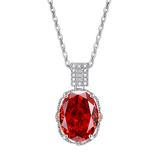 Multicolor Ice Flower Cut Oval CZ Pendant Necklace, 10*14mm 8A Cubic Zirconia, Two-Tone Pave CZ Halo with Pavé Top Frame, Adjustable Chain, Dainty Luxe - FITINY Jewelry