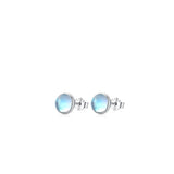 Round Moonstone Stud Earrings in Sterling Silver – Minimalist Korean-Inspired Jewelry