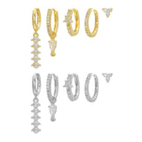 5 Pieces Simple Clover Single-Row Serrated Ear Cuff Earring Set, 18k Gold-Plated Teardrop Zircon Earrings, S925 Needle, Stacked Lobe Designs with Dazzling Zirconia - FITINY Jewelry