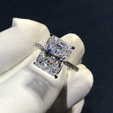 Stunning Radiant Cut CZ Ring, Cubic Zirconia with Pave Band, White Gold Plated Dainty Ring Jewelry for Part Men Women - FITINY Jewelry