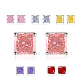 Multicolor Ice Flower Cut Square CZ Stud Earrings, 7*7mm 5A Cubic Zirconia, Dainty Luxe - FITINY Jewelry