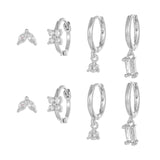 4 Pieces Geometric Zircon Stud Earring Set, 18k Gold Plated Ear Studs and Drops, Trendy Sweet Cool Earrings, S925 Needle, Stacked Lobe Designs with Dazzling Zirconia - FITINY Jewelry