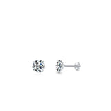 Round Cubic Zirconia Stud Earrings in Sterling Silver – Minimalist Geometric Design