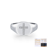 Geometric Cross Signet Ring in Sterling Silver with Moissani - On Model View - FITINY
