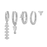 Multi Sets of Blue Flower Pierced Earrings, 4-6pcs, 18k Gold Plated Stud Drop Hoop Huggie Cuff Chain, S925 Needle, Stacked Lobe Designs with Dazzling Zirconia - FITINY Jewelry