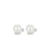 Geometric Pearl Stud Earrings in Sterling Silver with Clear Crystal Accents