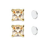 Stainless Steel Magnetic Princess Cut CZ Stud Earrings for Men Women, 6/8mm Square Cubic Zirconia Inlaid Magnetic Earrings Non-Piercing Clip On Studs - FITINY Jewelry