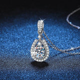 S925 High Carbon CZ Teardrop Halo Pendant Necklace with Pavé Top Frame, 6-11mm Cubic Zirconia, Sterling Silver Pear Shape Pendant for Her - FITINY Jewelry