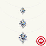 S925 Mermaid Tear Floating Moissanite Necklace, 0.5–3ct Sterling Silver Invisible Fishing Line Pendant, 40+5cm Adjustable Dainty Minimalist Choker - FITINY Jewelry