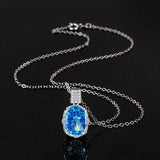 Multicolor Ice Flower Cut Oval CZ Pendant Necklace, Blue & Green 10*14mm 8A Cubic Zirconia, Two-Tone Pave CZ Halo with Pavé Top Frame, Adjustable Chain, Dainty Luxe - FITINY Jewelry