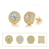 Iced Out CZ 18k Dazzling Stud Earrings, S925 Silver Post, 4 Style Options, Hip Hop Hypoallergenic 4A Cubic Zirconia Bling Studs for Men and Women - FITINY Jewelry