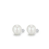 Geometric Pearl Stud Earrings in Sterling Silver with Clear Crystal Accents