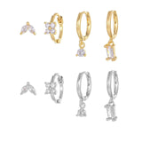 4 Pieces Geometric Zircon Stud Earring Set, 18k Gold Plated Ear Studs and Drops, Trendy Sweet Cool Earrings, S925 Needle, Stacked Lobe Designs with Dazzling Zirconia - FITINY Jewelry